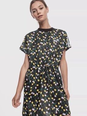 adidas original black all over floral print tee dress XS